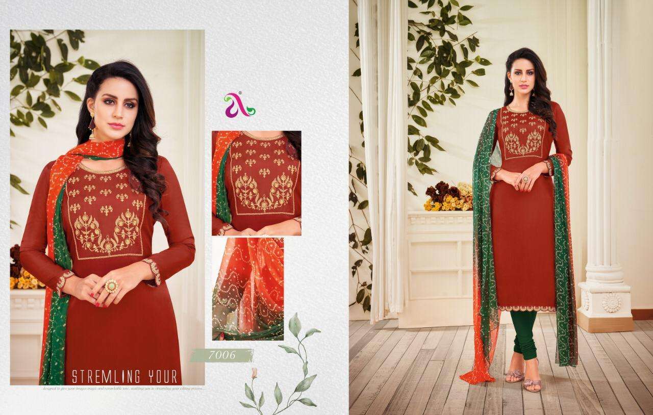 DAIRY MILK VOL-31 BY ANGROOP PLUS 7002 TO 7017 SERIES BEAUTIFUL STYLISH FANCY COLORFUL CASUAL WEAR & ETHNIC WEAR CHANDERI COTTON DRESSES AT WHOLESALE PRICE